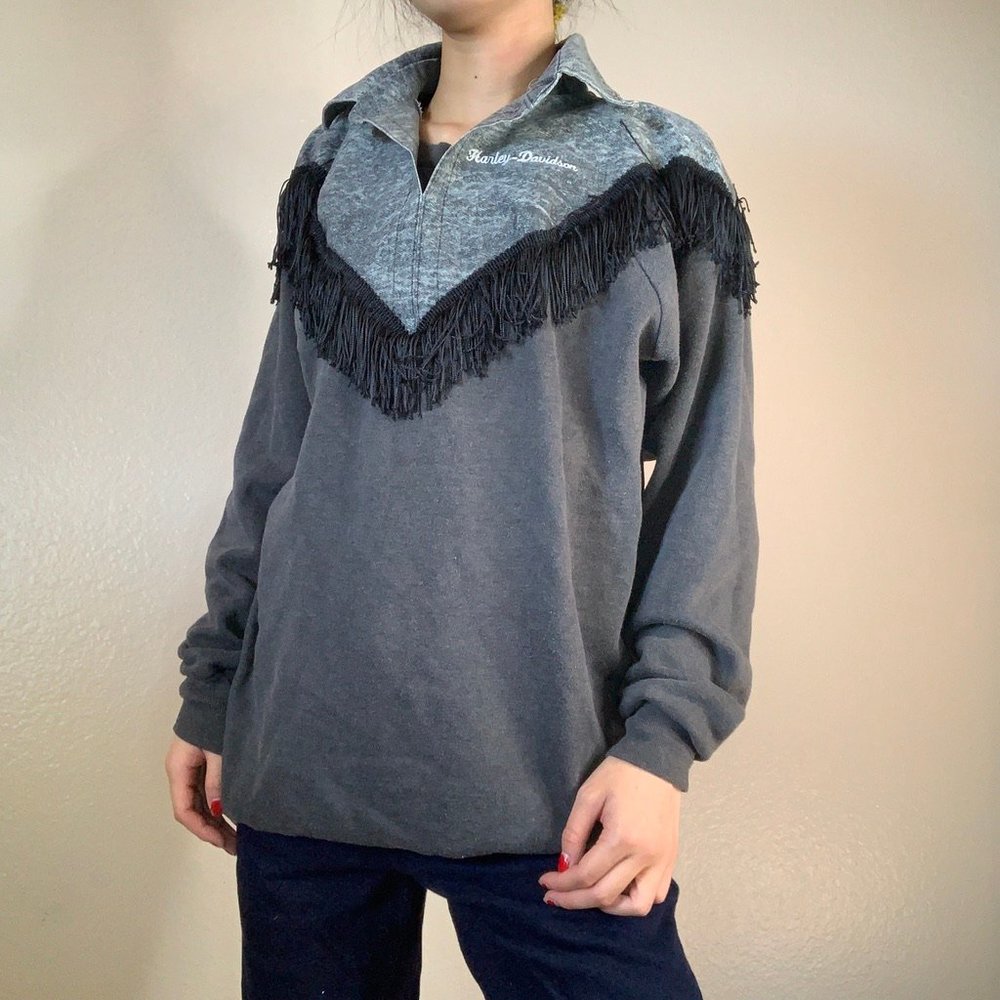Vintage Patchwork Fringe Sweatshirt